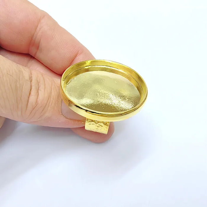 Shiny Gold Ring Setting, Cabochon Blank, Resin Bezel, Round Ring Mounting, Epoxy Frame Base, Adjustable Gold Plated 40mm G36404