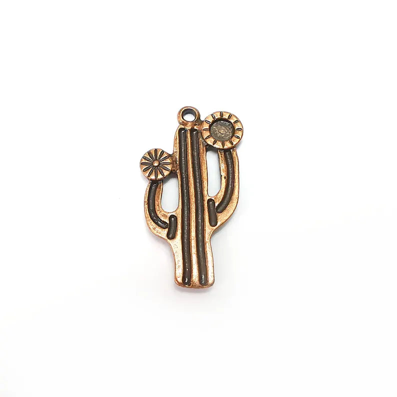 Cactus Charms, Copper Blank Charms, Boho Charms, Earring Charms, Copper Pendant, Necklace Parts, Antique Copper Plated 36x19mm 4mm G36406