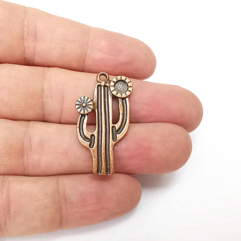 Cactus Charms, Copper Blank Charms, Boho Charms, Earring Charms, Copper Pendant, Necklace Parts, Antique Copper Plated 36x19mm 4mm G36406