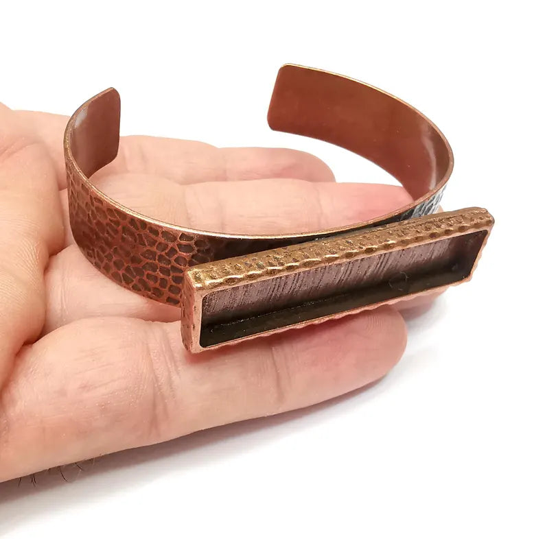 Bracelet Blank Resin Dry Flower inlay Blank Cuff Bezel Glass Cabochon Base Hammered Adjustable Antique Copper Plated (50x10mm) G36408