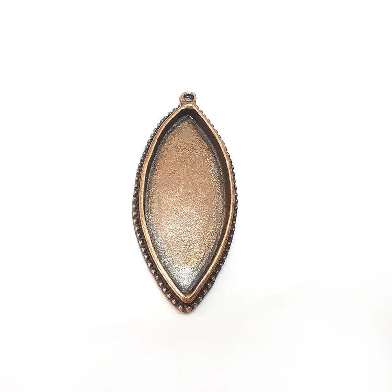 Copper Marquise Charms Blank, Charms Base, Cabochon Bezel, inlay Mounting, Resin Necklace, Antique Copper Plated 49x20mm blank G36329