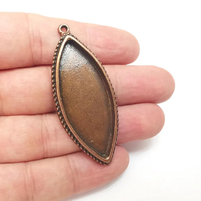 Copper Marquise Charms Blank, Charms Base, Cabochon Bezel, inlay Mounting, Resin Necklace, Antique Copper Plated 49x20mm blank G36329