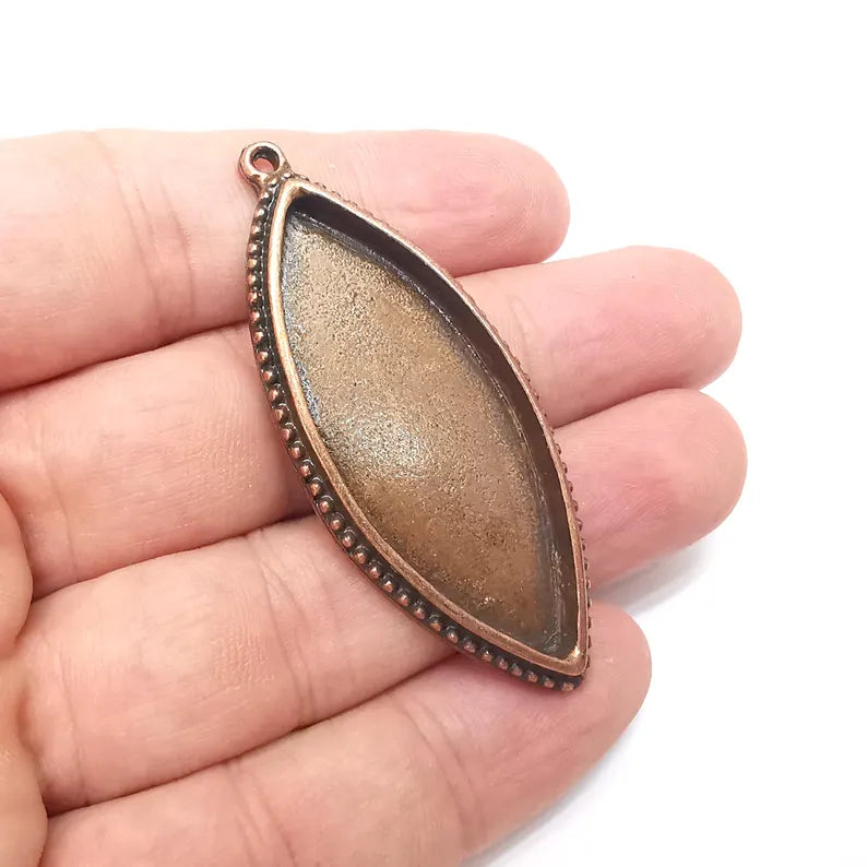 Copper Marquise Charms Blank, Charms Base, Cabochon Bezel, inlay Mounting, Resin Necklace, Antique Copper Plated 49x20mm blank G36329