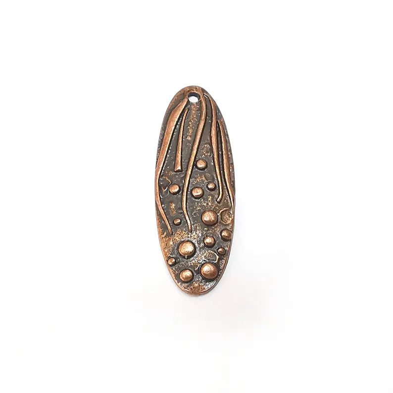 Copper Dangle Charms, Boho Charms, Rustic Charms, Earring Charms, Copper Pendant, Necklace Parts, Antique Copper Plated 38x13mm G36331