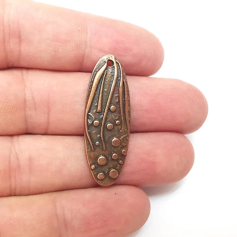 Copper Dangle Charms, Boho Charms, Rustic Charms, Earring Charms, Copper Pendant, Necklace Parts, Antique Copper Plated 38x13mm G36331