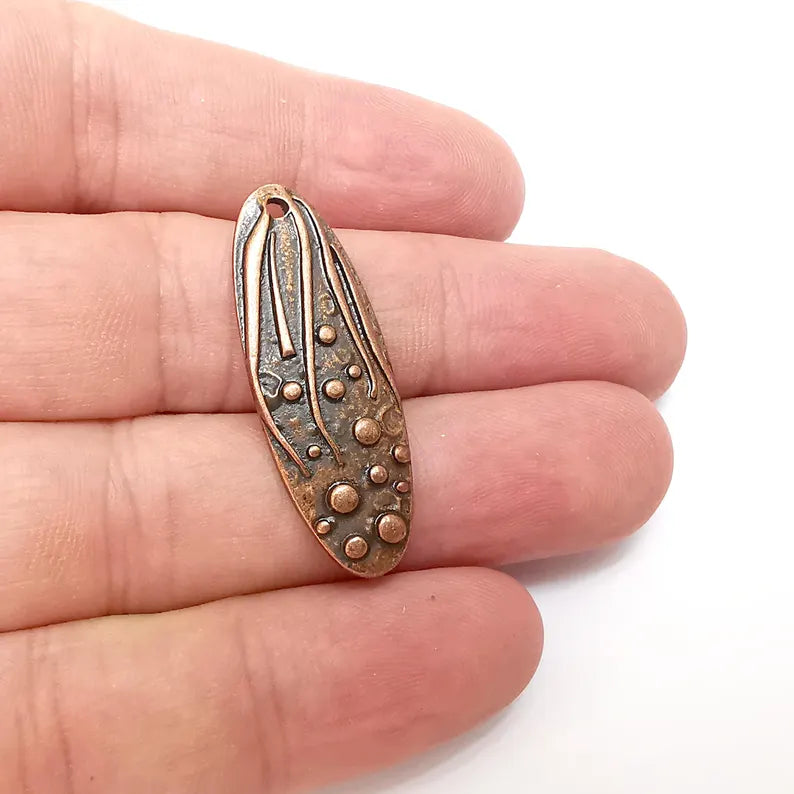 Copper Dangle Charms, Boho Charms, Rustic Charms, Earring Charms, Copper Pendant, Necklace Parts, Antique Copper Plated 38x13mm G36331
