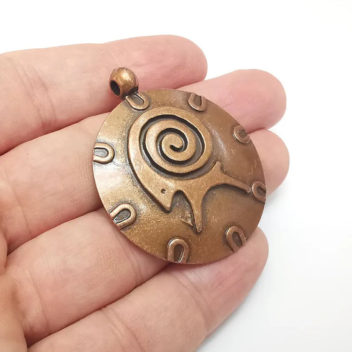 Copper Ram Swirl Charms, Symbol Charms, Ethnic Earring Charms, Copper Rustic Pendant, Necklace Parts, Antique Copper Plated 48x40mm G36332