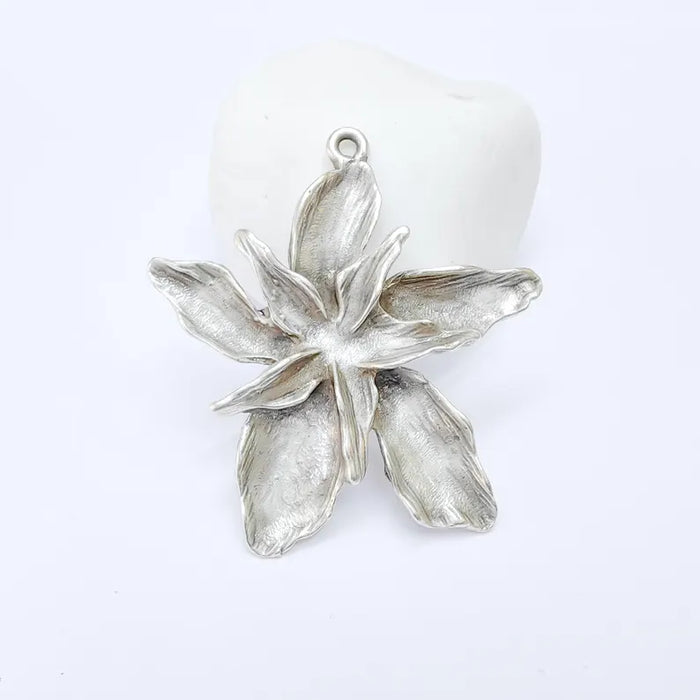 Antique Silver Flower Pendant, Earring Charms, Unique Artisan Jewelry, Nature Inspired Floral Design, Lotus Pendant 51x49mm G36411