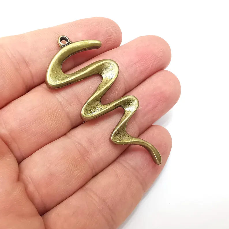Bronze Charms, Zigzag Charms, Boho Charms, Earring Charms, Bronze Pendant, Necklace Parts, Antique Bronze Plated 60x27mm G36417