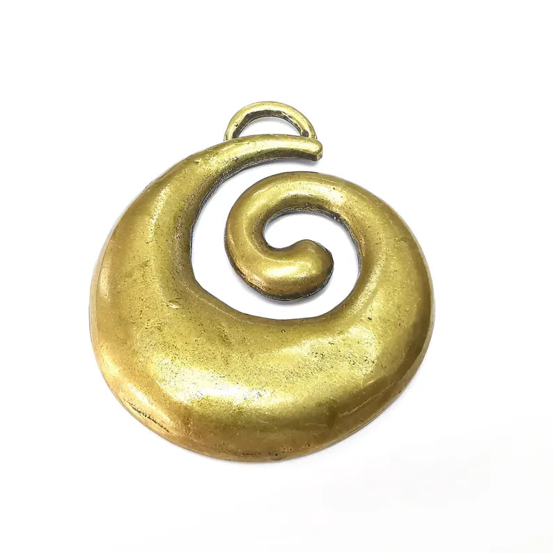 Bronze Swirl - Spiral Pendant, Big Pendant, Ethnic Pendant, Bronze Rustic Pendant, Necklace Parts, Antique Bronze Plated 93x76mm G36419