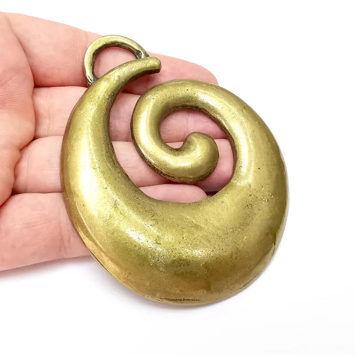 Bronze Swirl - Spiral Pendant, Big Pendant, Ethnic Pendant, Bronze Rustic Pendant, Necklace Parts, Antique Bronze Plated 93x76mm G36419