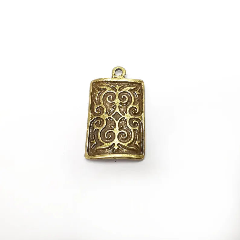 Bronze Rectangle Charms, Ethnic Charm, Oval Charm, Earring Charm, Bronze Pendant, Necklace Parts, Antique Bronze Plated 34x20mm G36422