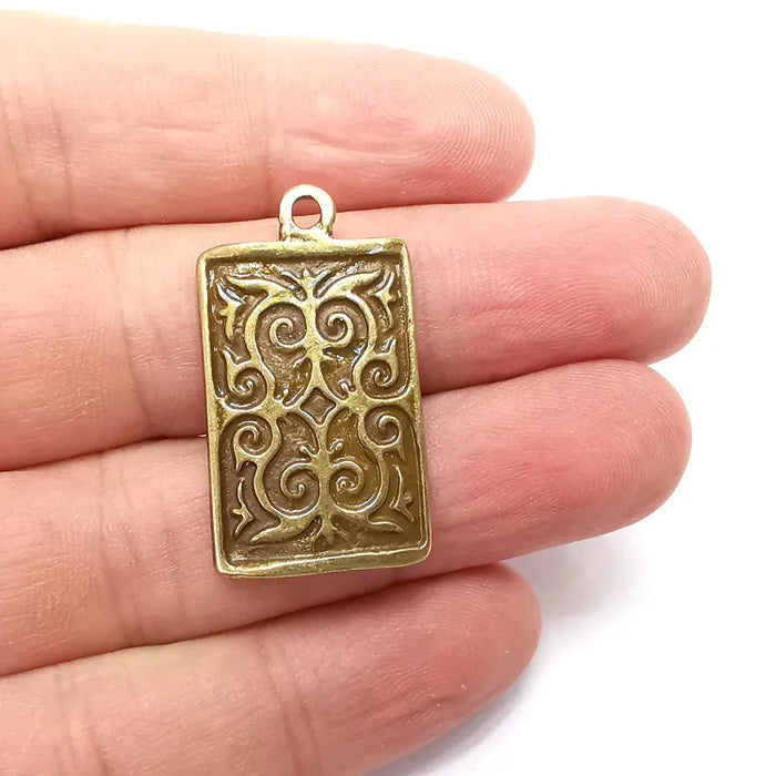 Bronze Rectangle Charms, Ethnic Charm, Oval Charm, Earring Charm, Bronze Pendant, Necklace Parts, Antique Bronze Plated 34x20mm G36422