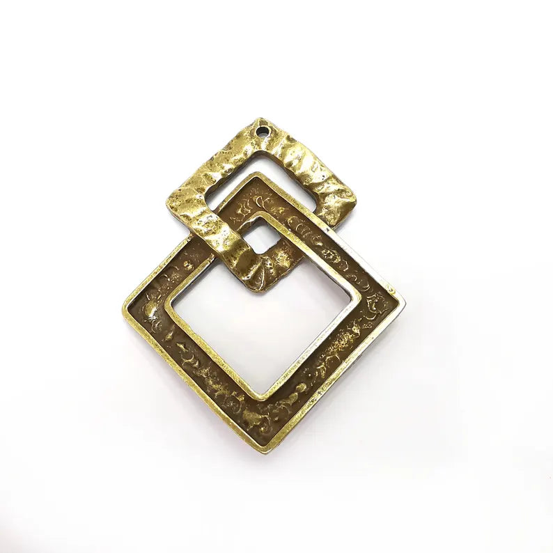 Bronze Frames Pendant, Big Pendant, Ethnic Pendant, Bronze Rustic Pendant, Necklace Parts, Antique Bronze Plated 64x51mm G36425