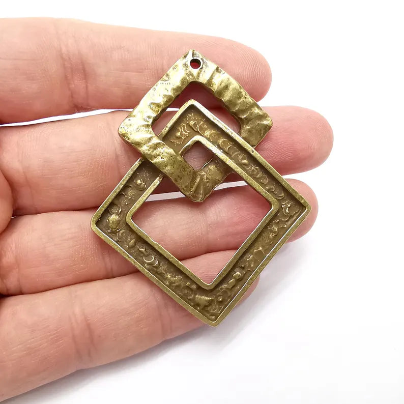 Bronze Frames Pendant, Big Pendant, Ethnic Pendant, Bronze Rustic Pendant, Necklace Parts, Antique Bronze Plated 64x51mm G36425