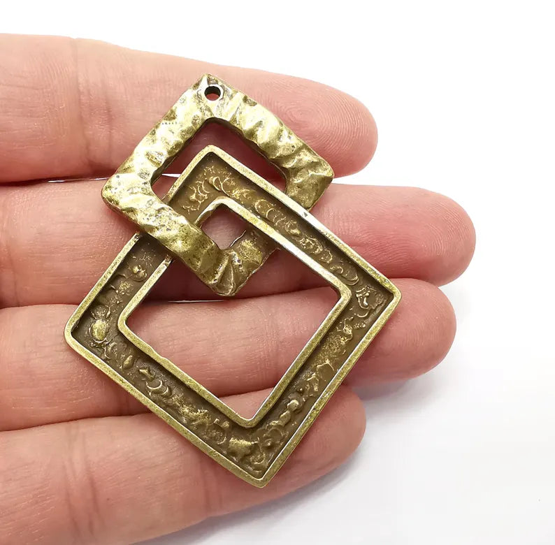 Bronze Frames Pendant, Big Pendant, Ethnic Pendant, Bronze Rustic Pendant, Necklace Parts, Antique Bronze Plated 64x51mm G36425