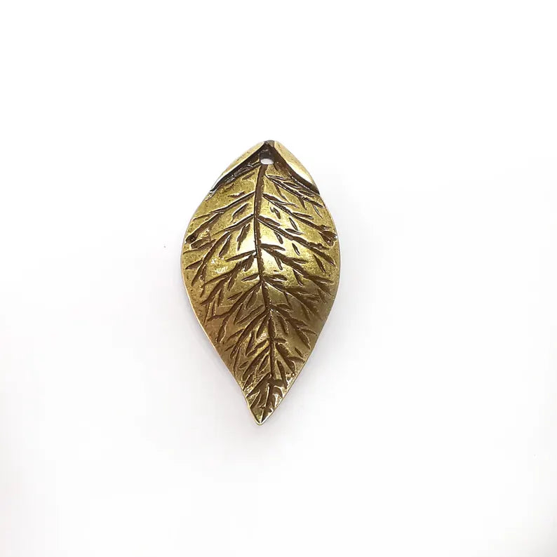 Bronze Leaf Charms, Ethnic Charm, Earring Charm, Bronze Pendant, Necklace Parts, Antique Bronze Plated 44x24mm G36427