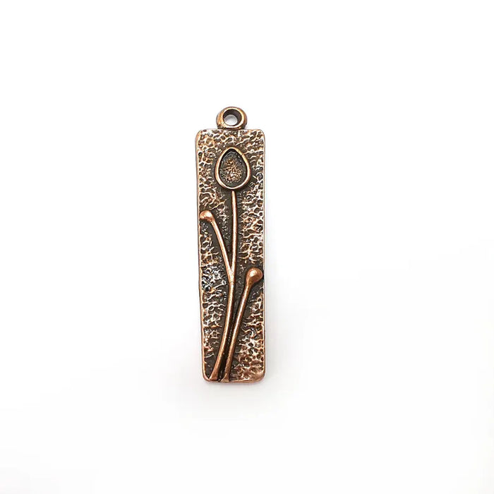 2 Flower Charms, Rectangle Charms, Ethnic Earring Charms, Copper Rustic Pendant, Necklace Parts, Antique Copper Plated 42x10mm (6x4mm) G36340