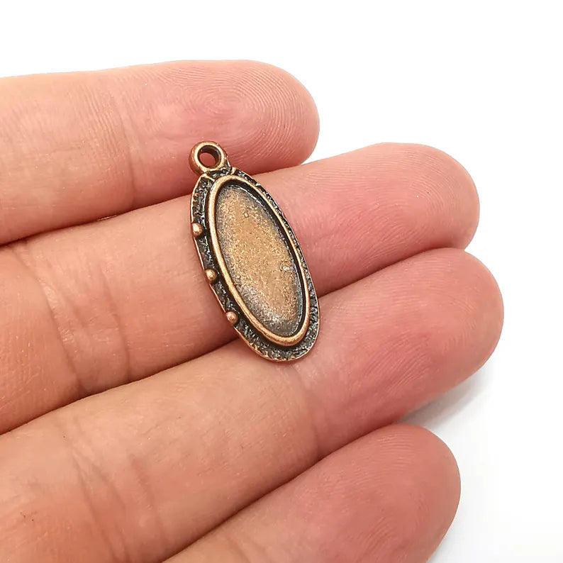2 Copper Oval Charms, Blank Charms, Rustic Charms, Earring Charms, Copper Pendant, Necklace Parts, Antique Copper Plated 28x12mm 18x8mm G36344