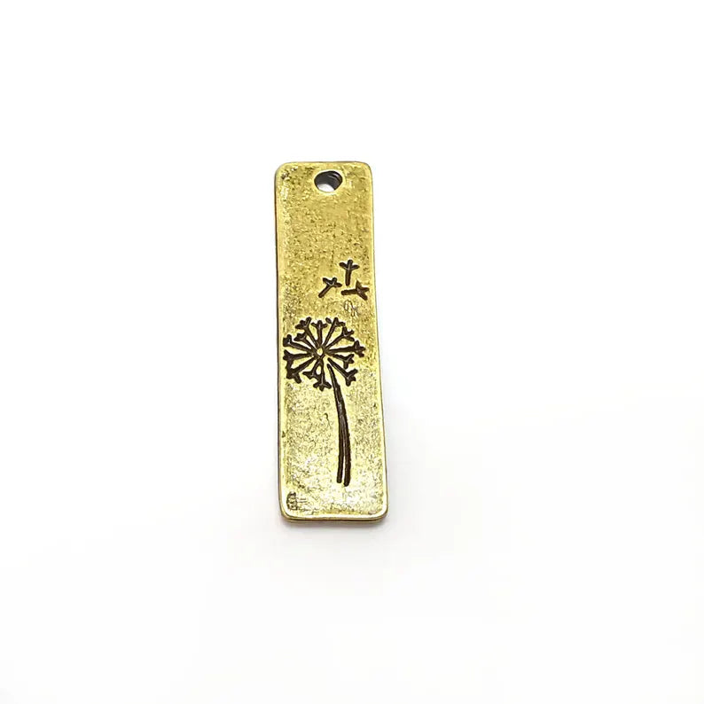 2 Bronze Dandelion Charms, Rectangle, Rustic Charms, Earring Charms, Bronze Pendant, Necklace Parts, Antique Bronze Plated 34x9mm G36346