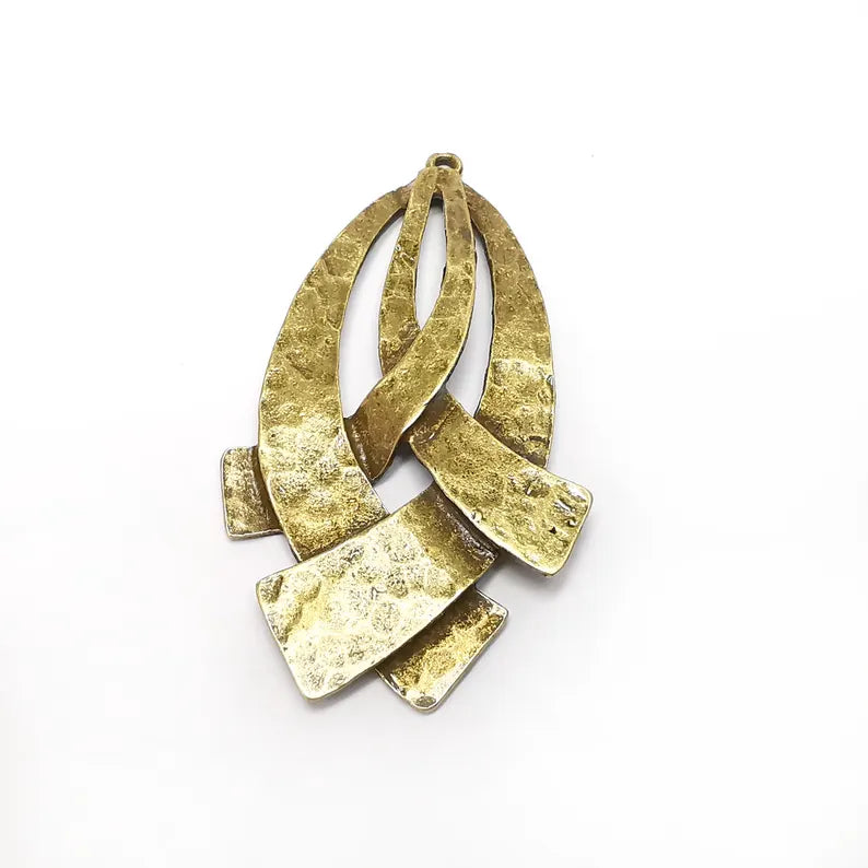 Hammered Bronze Pendant , Boho Pendant , Dangle Pendant , DIY Charms, Earring Charm, Necklace Parts, Antique Bronze Plated 77x42mm G36428