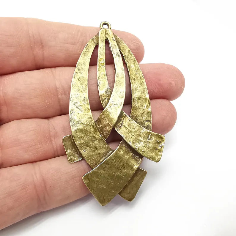 Hammered Bronze Pendant , Boho Pendant , Dangle Pendant , DIY Charms, Earring Charm, Necklace Parts, Antique Bronze Plated 77x42mm G36428