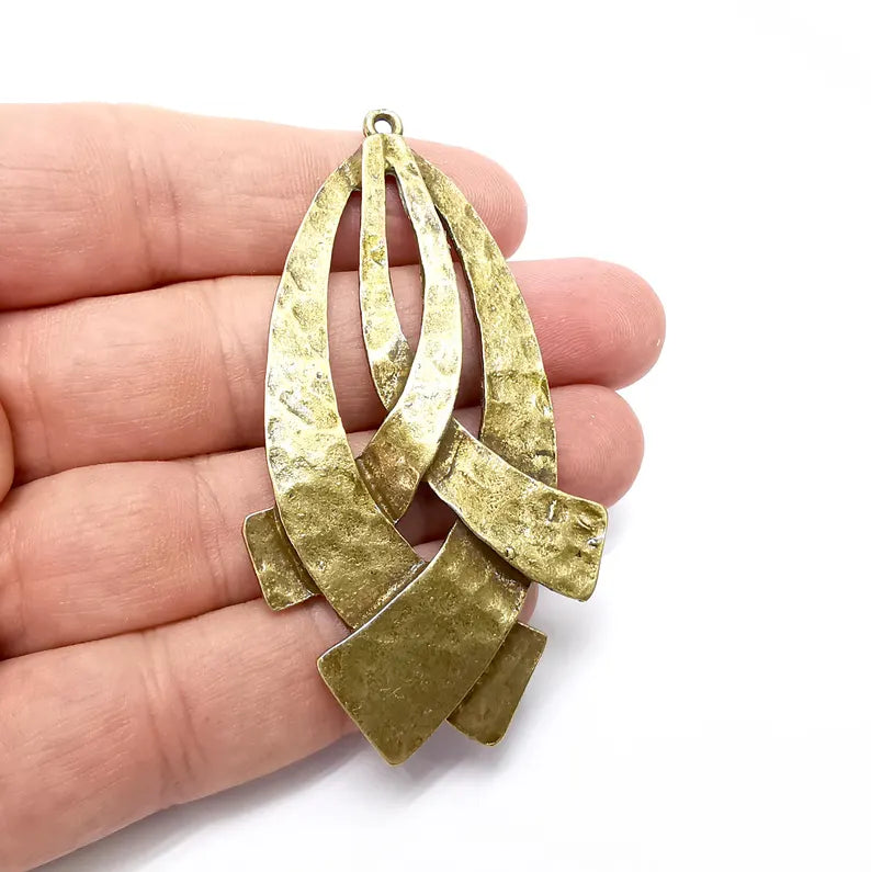 Hammered Bronze Pendant , Boho Pendant , Dangle Pendant , DIY Charms, Earring Charm, Necklace Parts, Antique Bronze Plated 77x42mm G36428