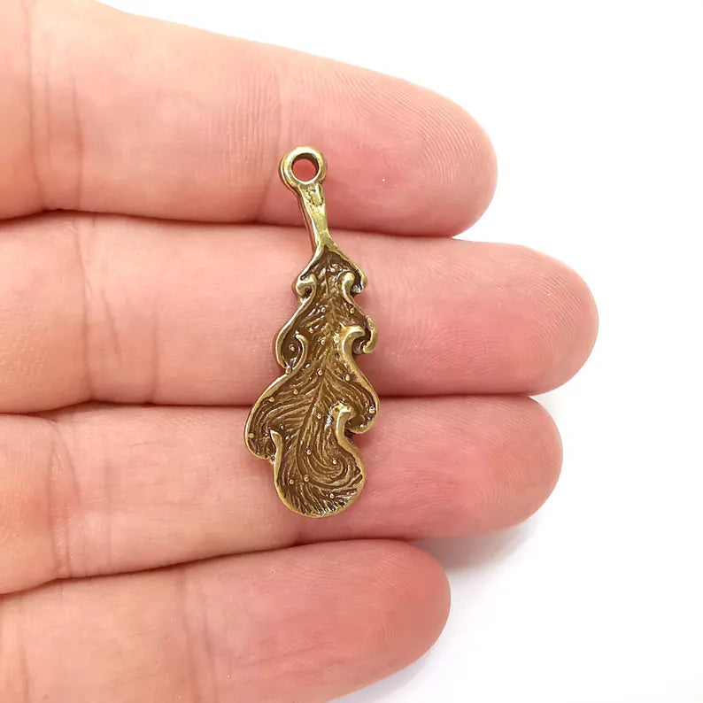 2 Bronze Leaf Charms, Boho Charms, Rustic Charms, Earring Charms, Bronze Pendant, Necklace Parts, Antique Bronze Plated 37x14mm G36350