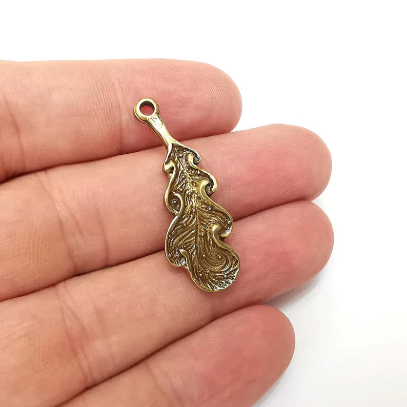 2 Bronze Leaf Charms, Boho Charms, Rustic Charms, Earring Charms, Bronze Pendant, Necklace Parts, Antique Bronze Plated 37x14mm G36350