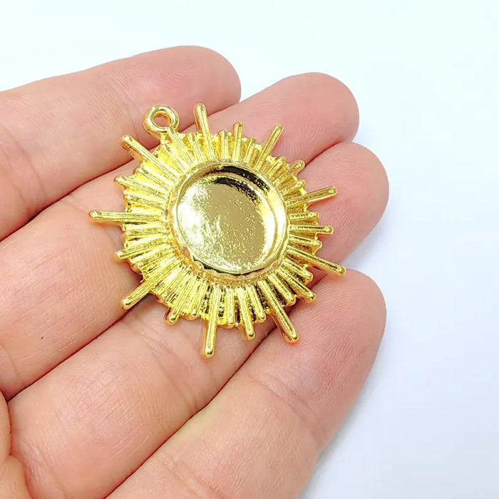 Sun Charms Blank Bezel Resin Bezel Mosaic Mountings Shiny Gold Plated Charms (43x39mm)( 16 mm Bezel) G36443