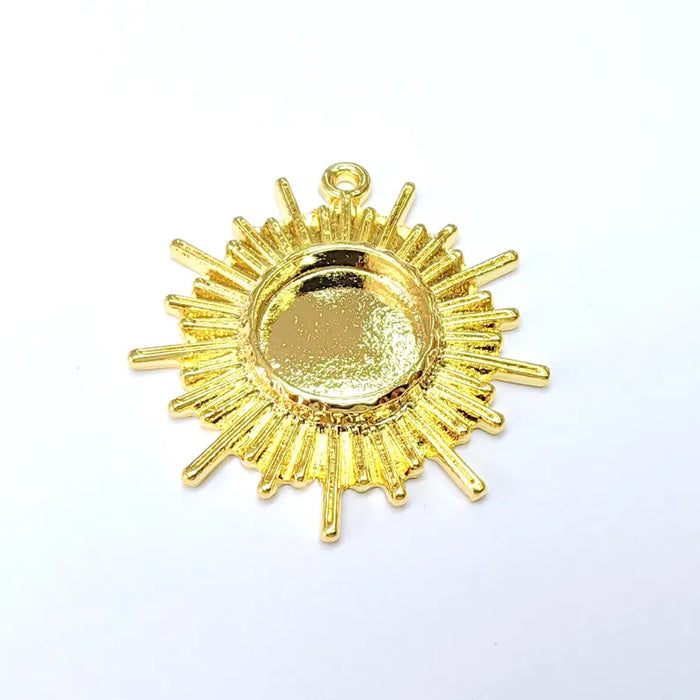 Sun Charms Blank Bezel Resin Bezel Mosaic Mountings Shiny Gold Plated Charms (43x39mm)( 16 mm Bezel) G36443