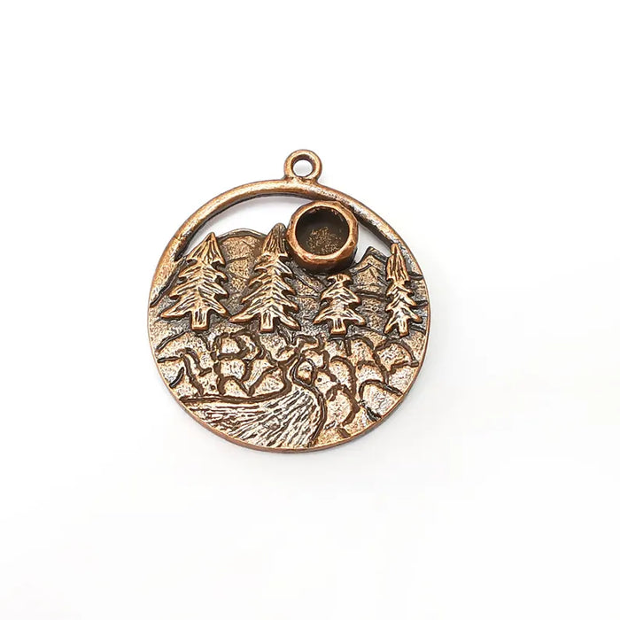 Copper Trees Charms, Blank Charms, Rustic Charms, Earring Charms, Copper Pendant, Necklace Parts, Antique Copper Plated 38x33mm 6mm G36353