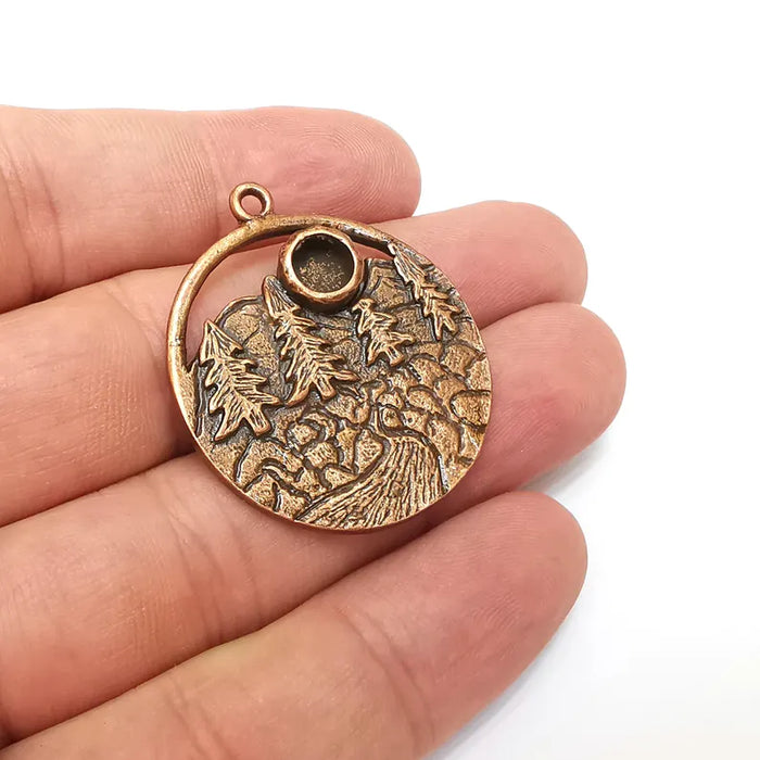 Copper Trees Charms, Blank Charms, Rustic Charms, Earring Charms, Copper Pendant, Necklace Parts, Antique Copper Plated 38x33mm 6mm G36353