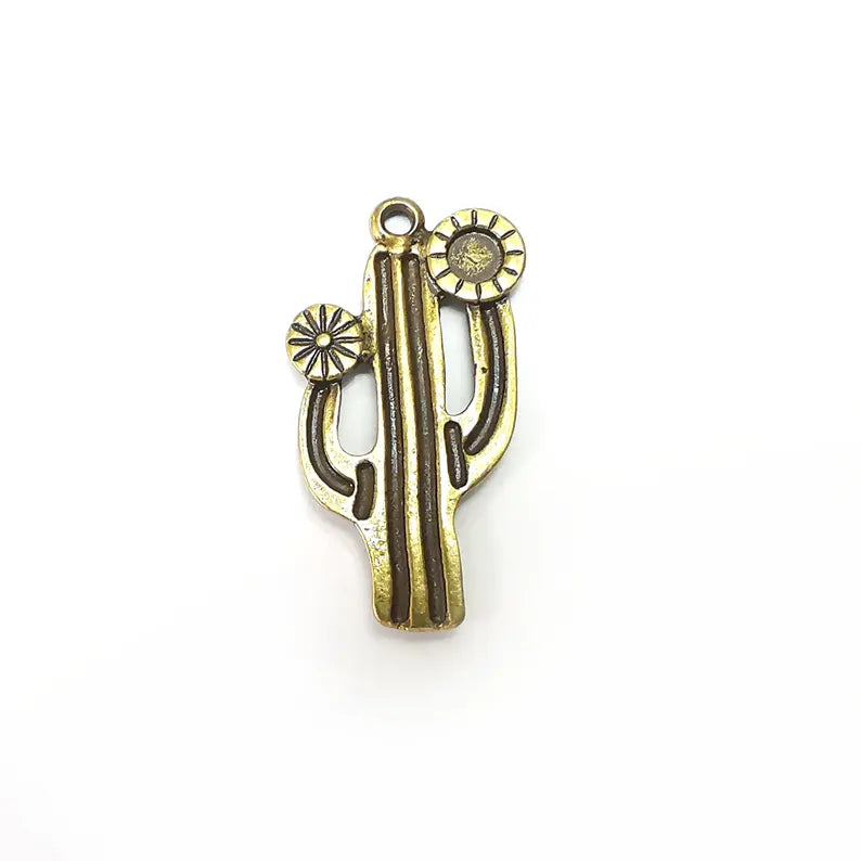 2 Cactus Charms, Bronze Blank Charms, Boho Charms, Earring Charms, Bronze Pendant, Necklace Parts, Antique Bronze Plated 36x19mm 4mm G36358