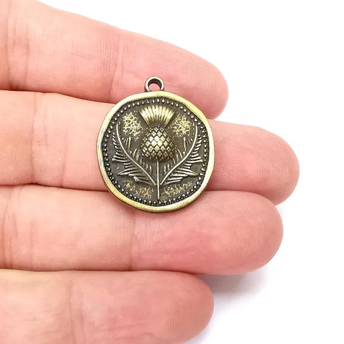 Thistle Charms, Bronze Flower Charms, Boho Charms, Earring Charms, Bronze Pendant, Necklace Parts, Antique Bronze Plated 28x23mm G36360