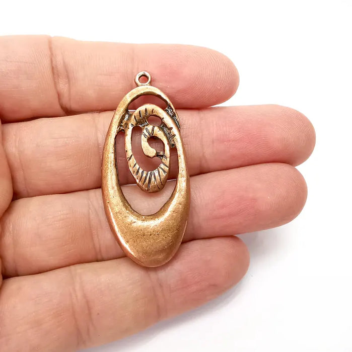 Copper Swirl Charms, Ethnic Charm, Earring Charm, Copper Pendant, Necklace Parts, Antique Copper Plated 49x22mm G36454