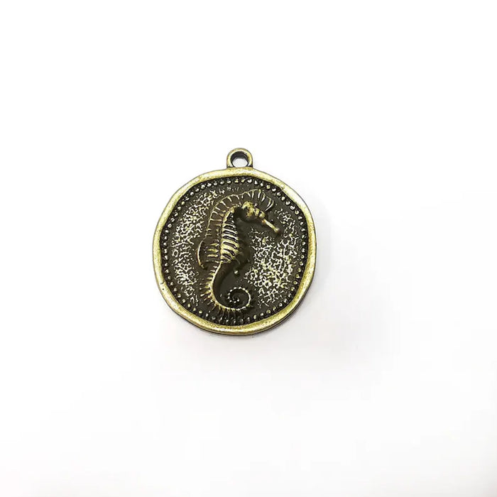 Sea Horse Charms, Bronze Disc Charms, Boho Charms, Earring Charms, Bronze Pendant, Necklace Parts, Antique Bronze Plated 28x23mm G36457