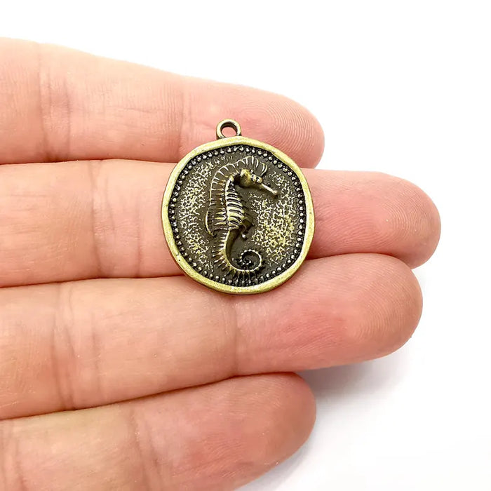 Sea Horse Charms, Bronze Disc Charms, Boho Charms, Earring Charms, Bronze Pendant, Necklace Parts, Antique Bronze Plated 28x23mm G36457