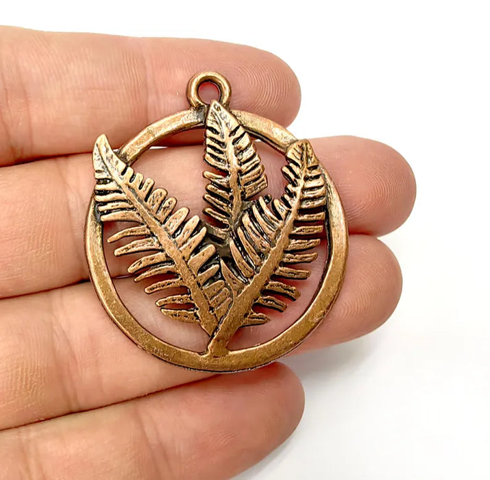 Branch Fern Charms, Dangle Boho Charms, Earring Charms, Copper Rustic Pendant, Necklace Parts, Antique Copper Plated Zamac 45x39mm G36478