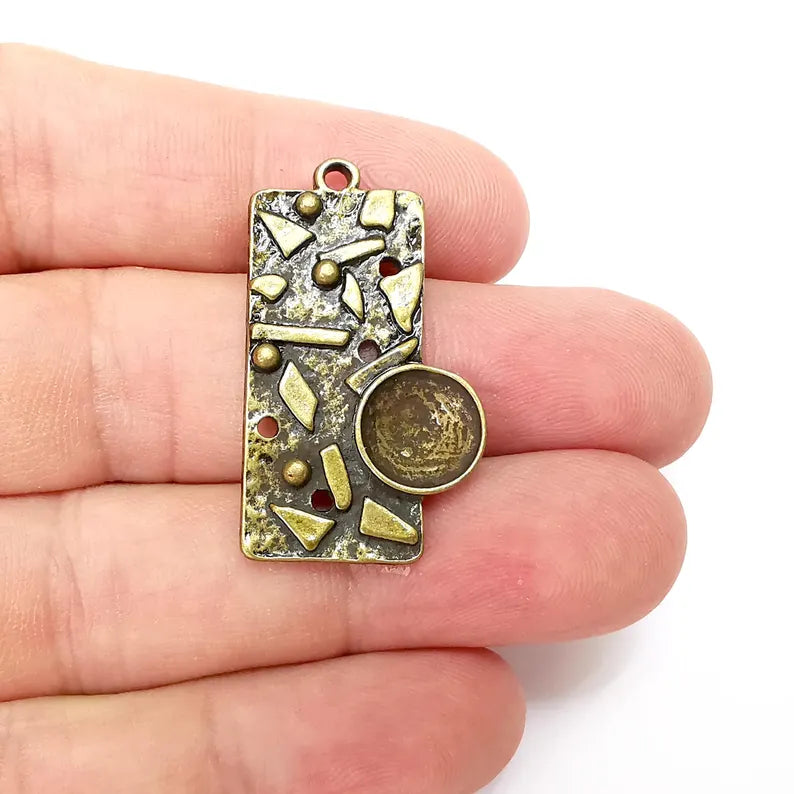 Bronze Round Charms Blank, Charms Base, Cabochon Bezel, inlay Mounting, Resin Necklace, Antique Bronze Plated 10mm blank G36381