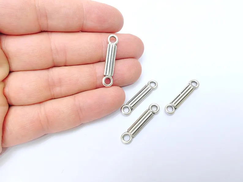 5 Antiqe Silver Connector Charm, Boho Findings, Earring Component, Rustic Connector, Necklace Parts, Antique Silver Plated Zamac 30x6mm G36492