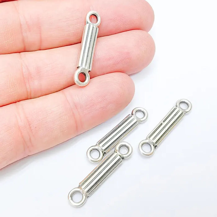 5 Antiqe Silver Connector Charm, Boho Findings, Earring Component, Rustic Connector, Necklace Parts, Antique Silver Plated Zamac 30x6mm G36492