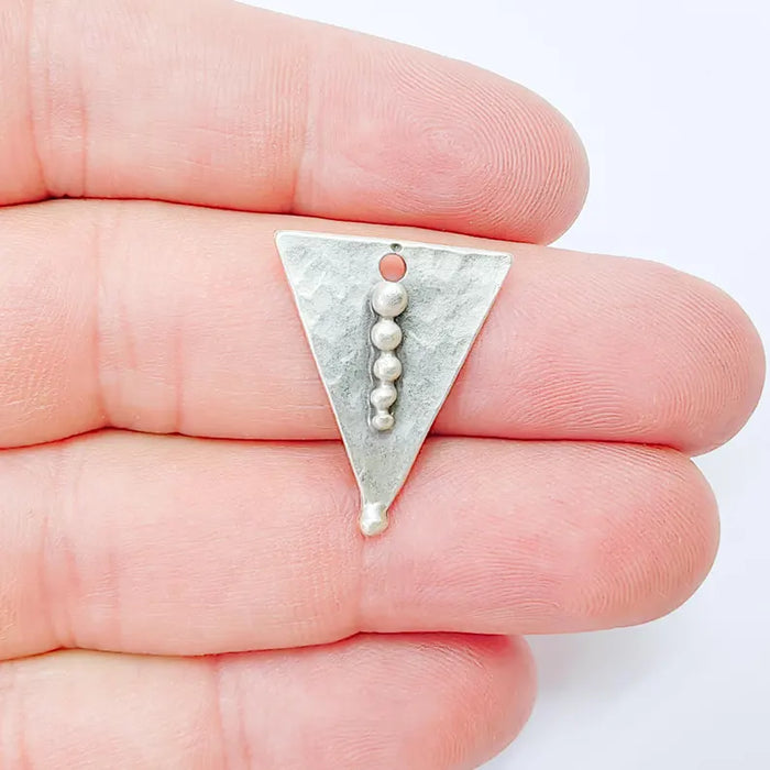 2 Geometric Triangle Boho Charms, Earring Charms, Silver Dangle Pendant, Necklace Parts, Antique Silver Plated Zamac 43x24mm G36494