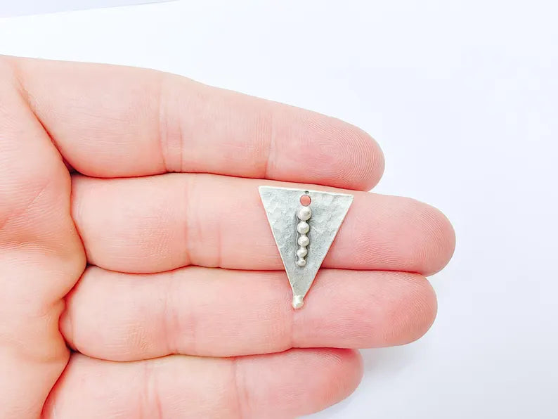 2 Geometric Triangle Boho Charms, Earring Charms, Silver Dangle Pendant, Necklace Parts, Antique Silver Plated Zamac 43x24mm G36494