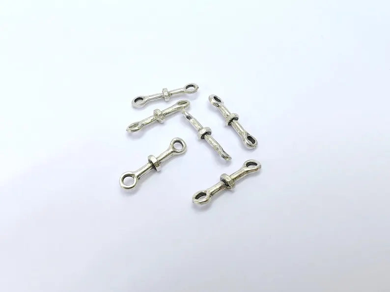 5 Antiqe Silver Connector Charms, Boho Findings, Earring Component, Rustic findings, Necklace Parts, Antique Silver Plated Zamac 23x5mm G36493