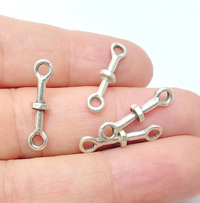 5 Antiqe Silver Connector Charms, Boho Findings, Earring Component, Rustic findings, Necklace Parts, Antique Silver Plated Zamac 23x5mm G36493