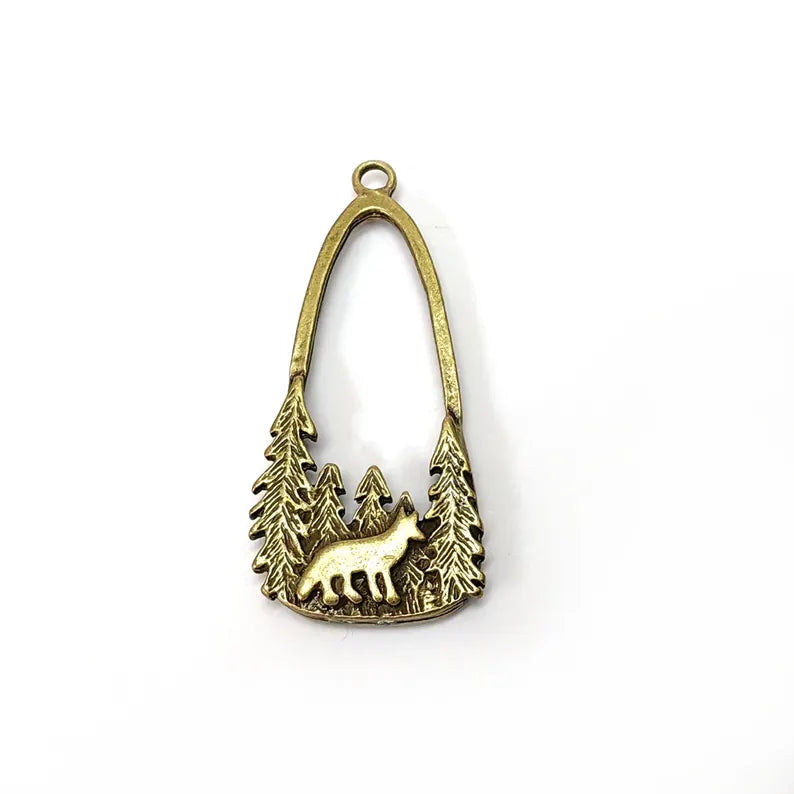 Fox Charms, Wolf Charms, Forest Charms, Antique Bronze Plated Charms (54x24mm) G36496