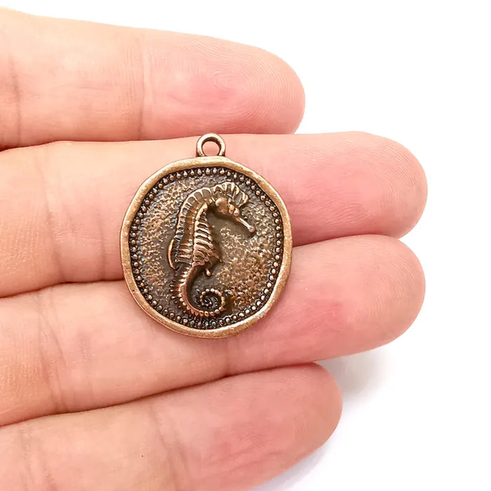 Sea Horse Charms, Copper Disc Charms, Boho Charms, Earring Charms, Copper Pendant, Necklace Parts, Antique Copper Plated 28x23mm G36383