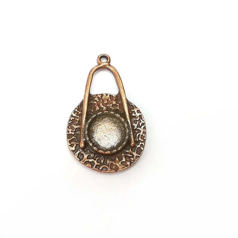 Copper Disc Charms, Blank Charms, Rustic Charms, Earring Charms, Copper Pendant, Necklace Parts, Antique Copper Plated 39x24mm 12mm G36384