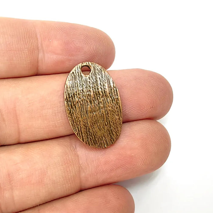 2 Textured Oval Pendant, Boho Charms, Earring Charms, Copper Dangle Pendant, Necklace Parts, Antique Copper Plated Zamac 25x16mm G36510